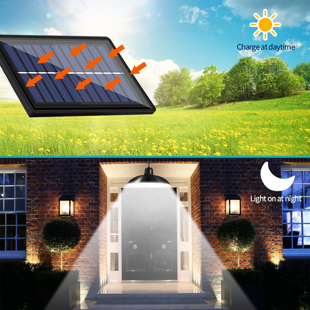 400lm IP65 Solar Powered Pendant Light Dusk To Dawn Light For Indoor Outdoor Garage