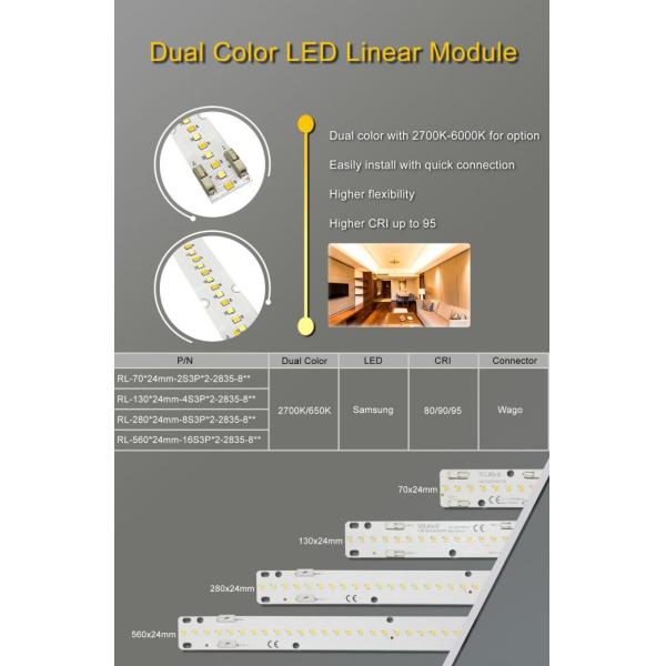 Dual color with 2700k-6000k for option Easily install with quick connection Linear LED Module