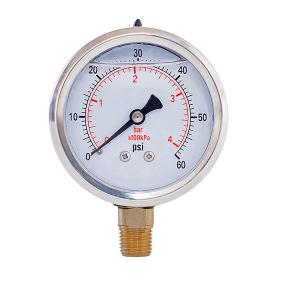 China 60psi Lower Mount Liquid Filled Pressure Gauges 2.5 Inch 1/4 BSPT wholesale