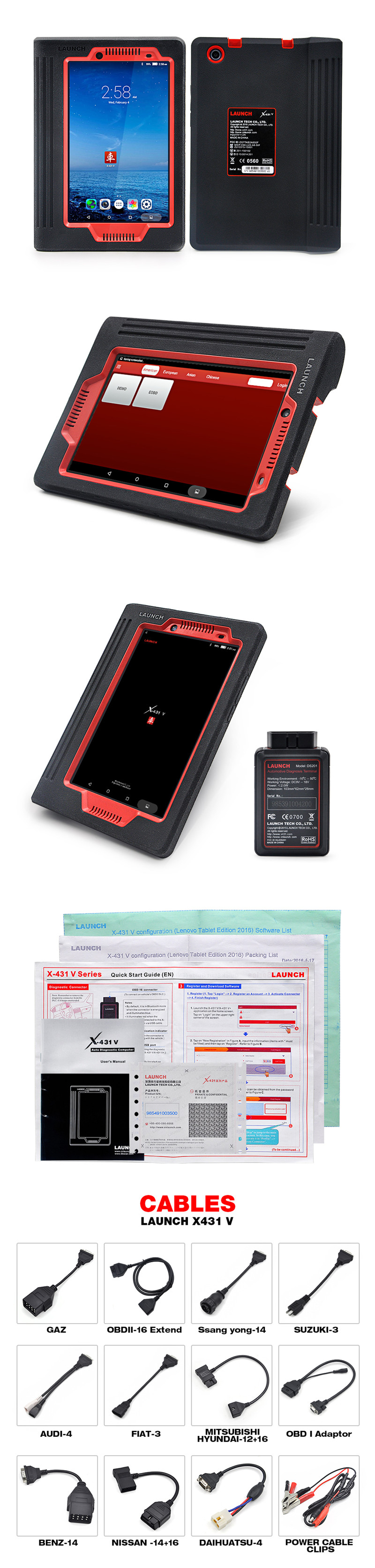 X431 V 8 INCH 100% LAUNCH X431 V 8 INCH Full System Automotive Diagnostic Tool with Bluetooth/Wifi X-431 V Scanner suppo