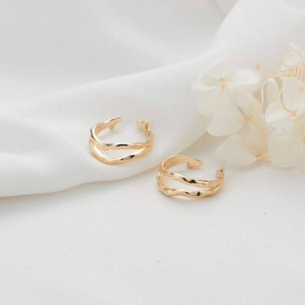 Brass Simple Design 14K Gold Plated Multi Shape Adjustable Ring