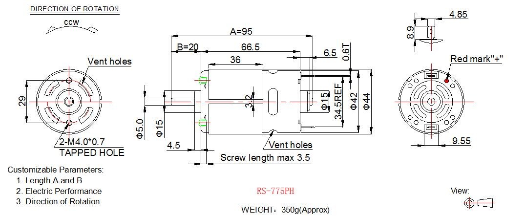 High Torque High Speed DC Motor , Automotive DC Motor Carbon Brush With Ball Bearing