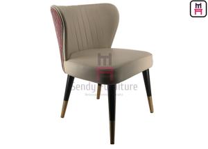 China Leather Upholstered Dining Chair Mini Armrest Fan - Shaped Back Metal Frame wholesale