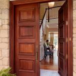 Double Swing Outdoor Solid Wood Door With Tempered Clear Glass Inserts