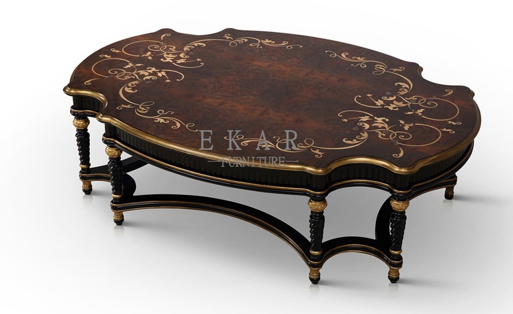 Shell and Veneer Table Top Antique Ash Wood Oval Shaped Luxury Coffee Table