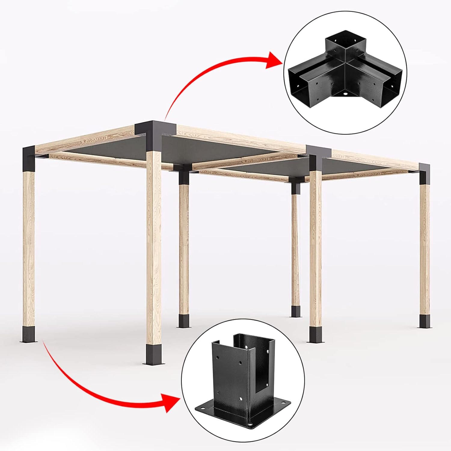 Elevated Wood Stand Kit with Carbon Steel Pergola Post Bracket and Extension Brackets