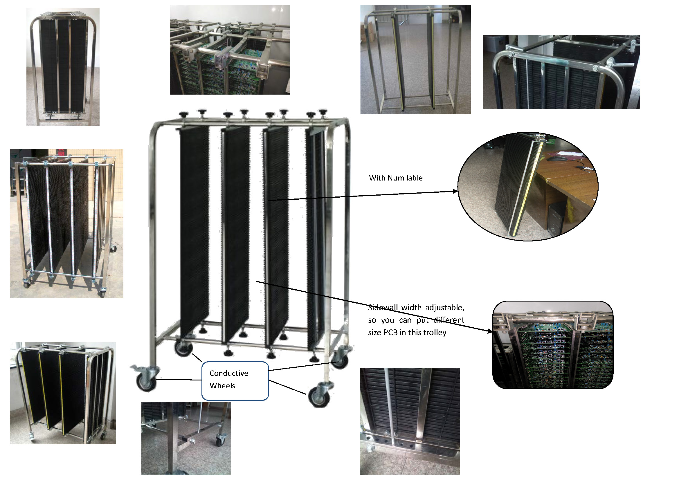 ESD Antistatic PCB Trolley Cart Heat Resistant PCB Circulation Cart For Assembly Industry