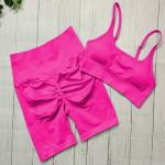Women Seamless Yoga Workout Set 2 Piece Outfits Gym Push Up Shorts And Sports