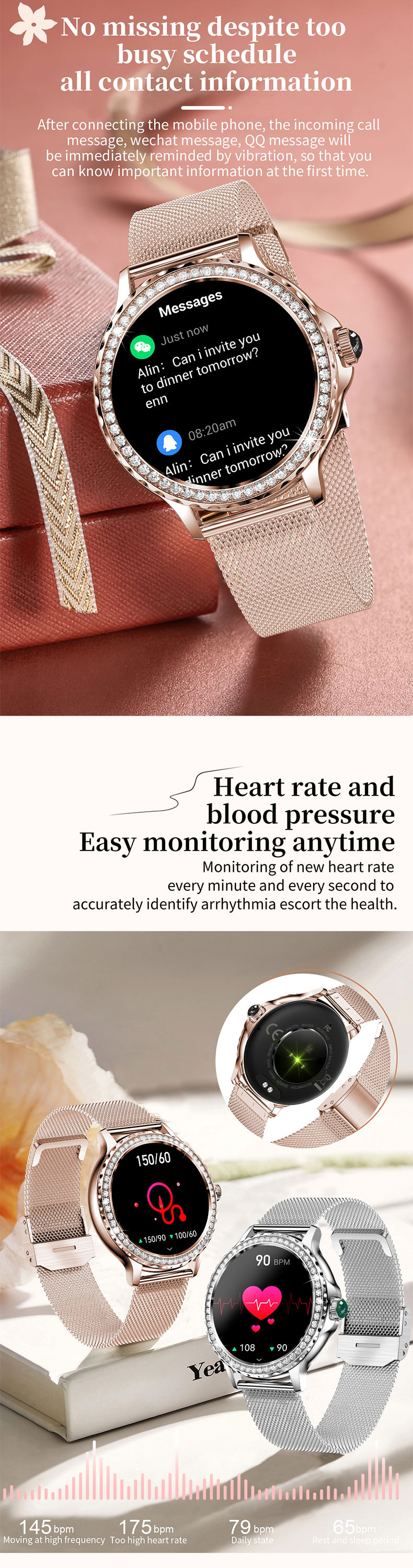 IP68 Waterproof Ladie'S Fitness Smart Watch Sleep Tracker 360x360 220mAh