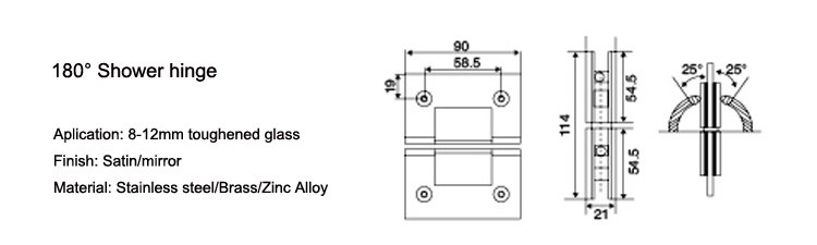 Stainless Steel Frameless Glass Hinge for 90 Degree Bathroom Shower in Hotel Setting