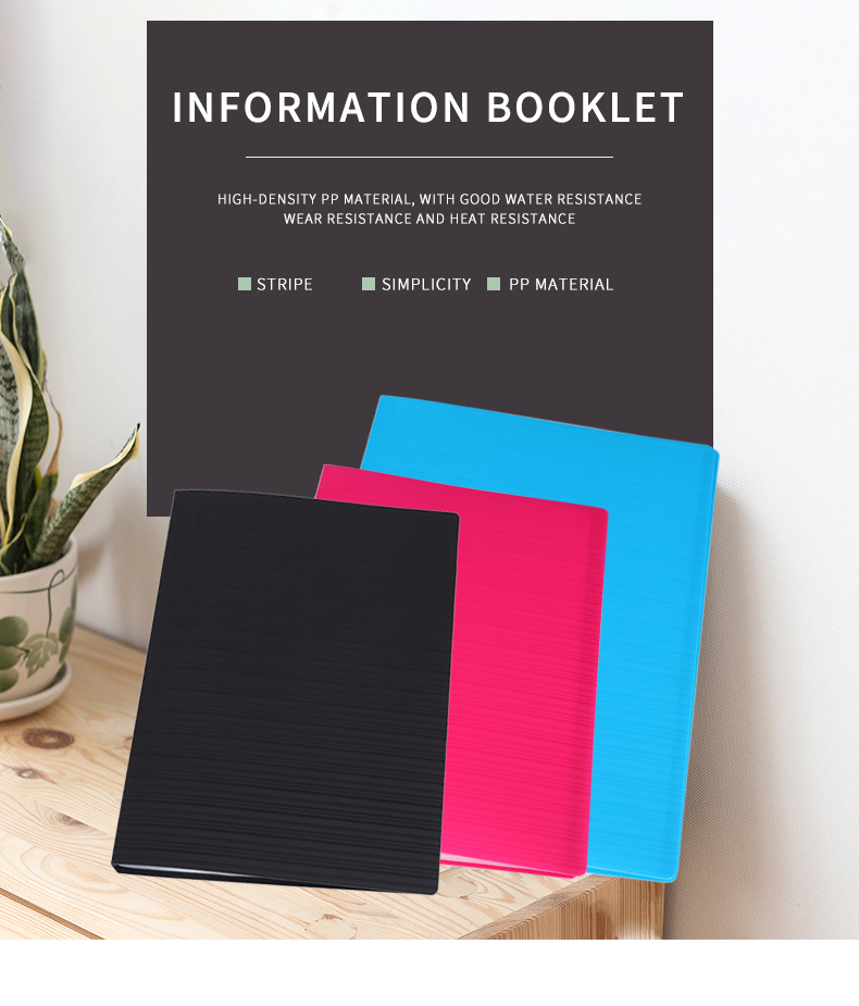 Pocket Striped A4 PP Folder for Information Display School and Office Organization