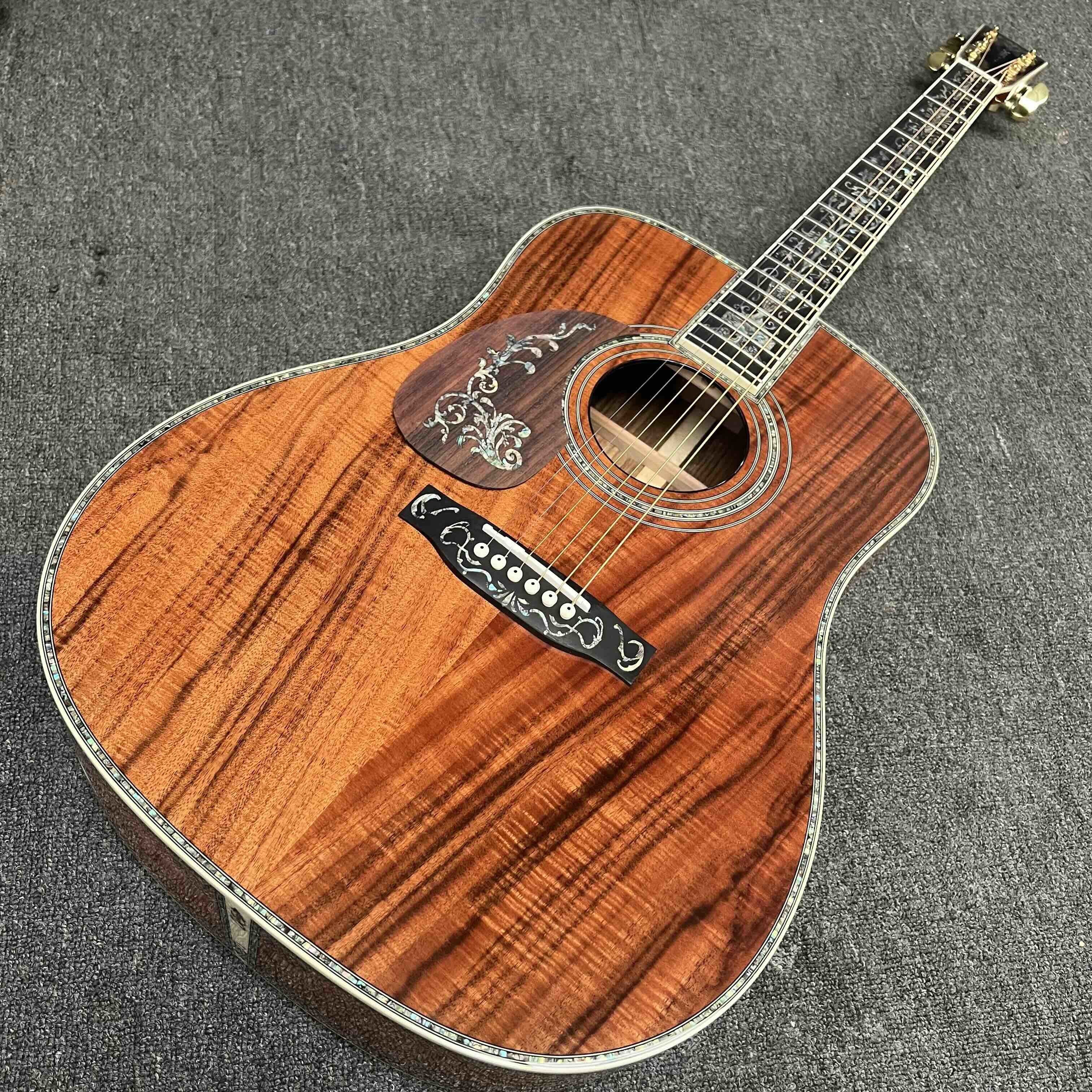 Left Handed D Body Solid Koa Top Acoustic Guitar with KOA Wood Back Side Abalone Binding Life Tree Inlay Deluxe KOA Guitar OEM