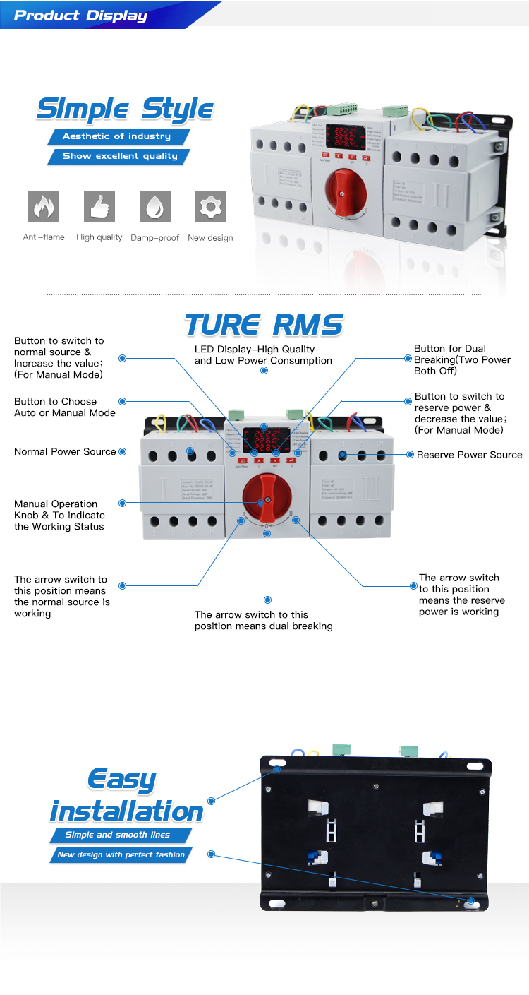 4 Poles 63A smart Dual Power Automatic changeover switch