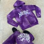 Customized Streetwear Zipper Zip Up Hoodies and Flared Sweatpants Set in Vintage