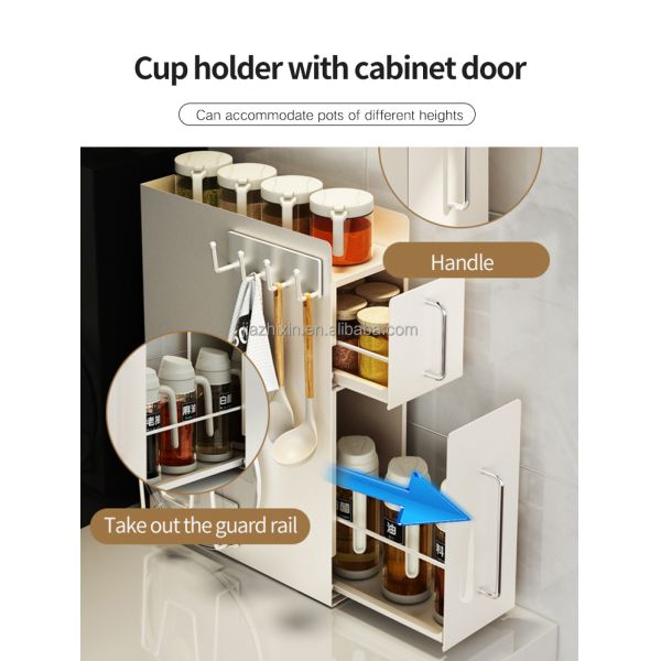 Kitchen Storage Dustproof Cabinet Double-layer Seasoning with Door Can Be Pulled Out Magnetic Spice Rack Set Organizer