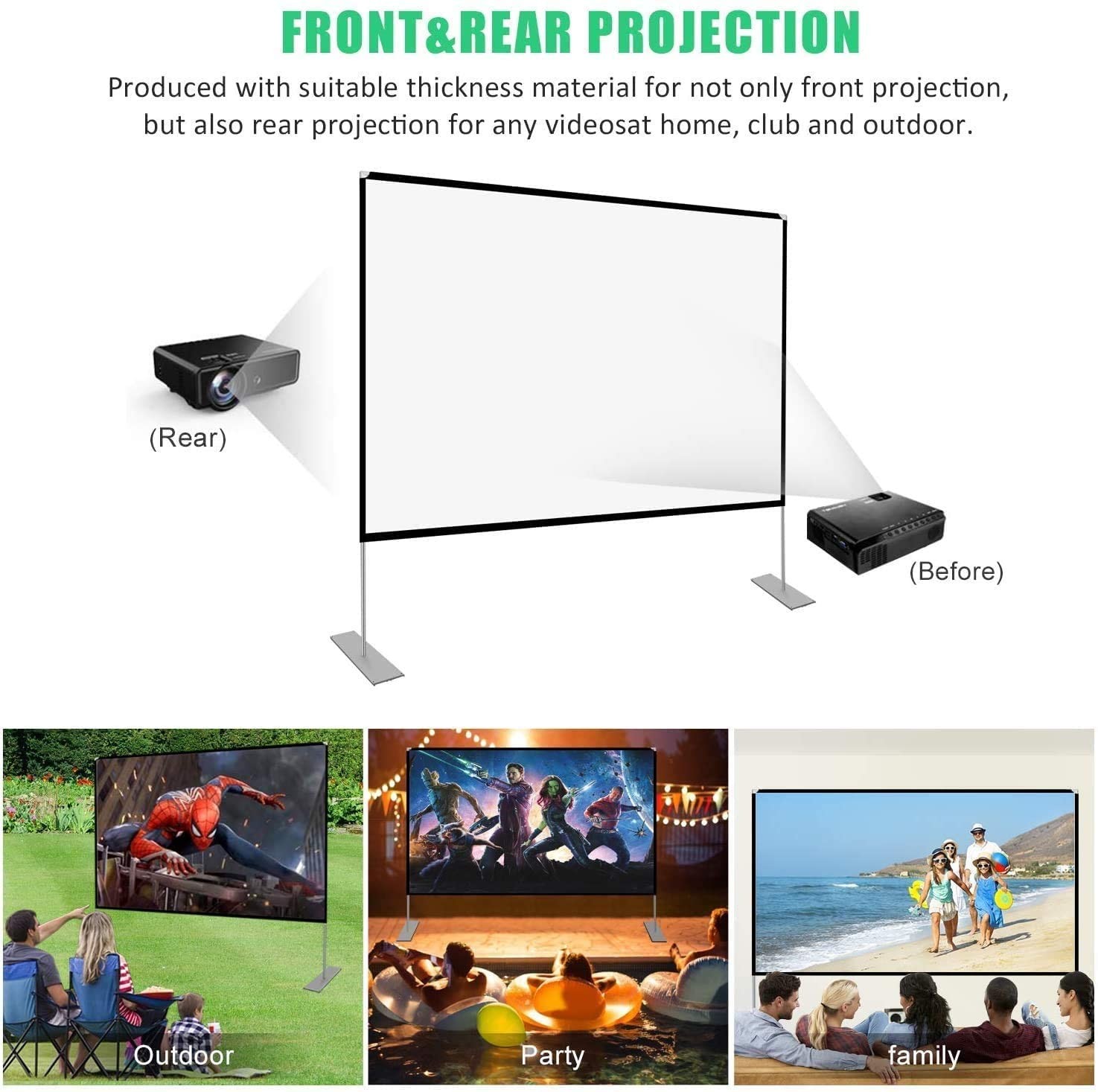 Front And Rear Fast Fold Projection Screen Portable Outdoor 200 300 Inch 16:9 4:3
