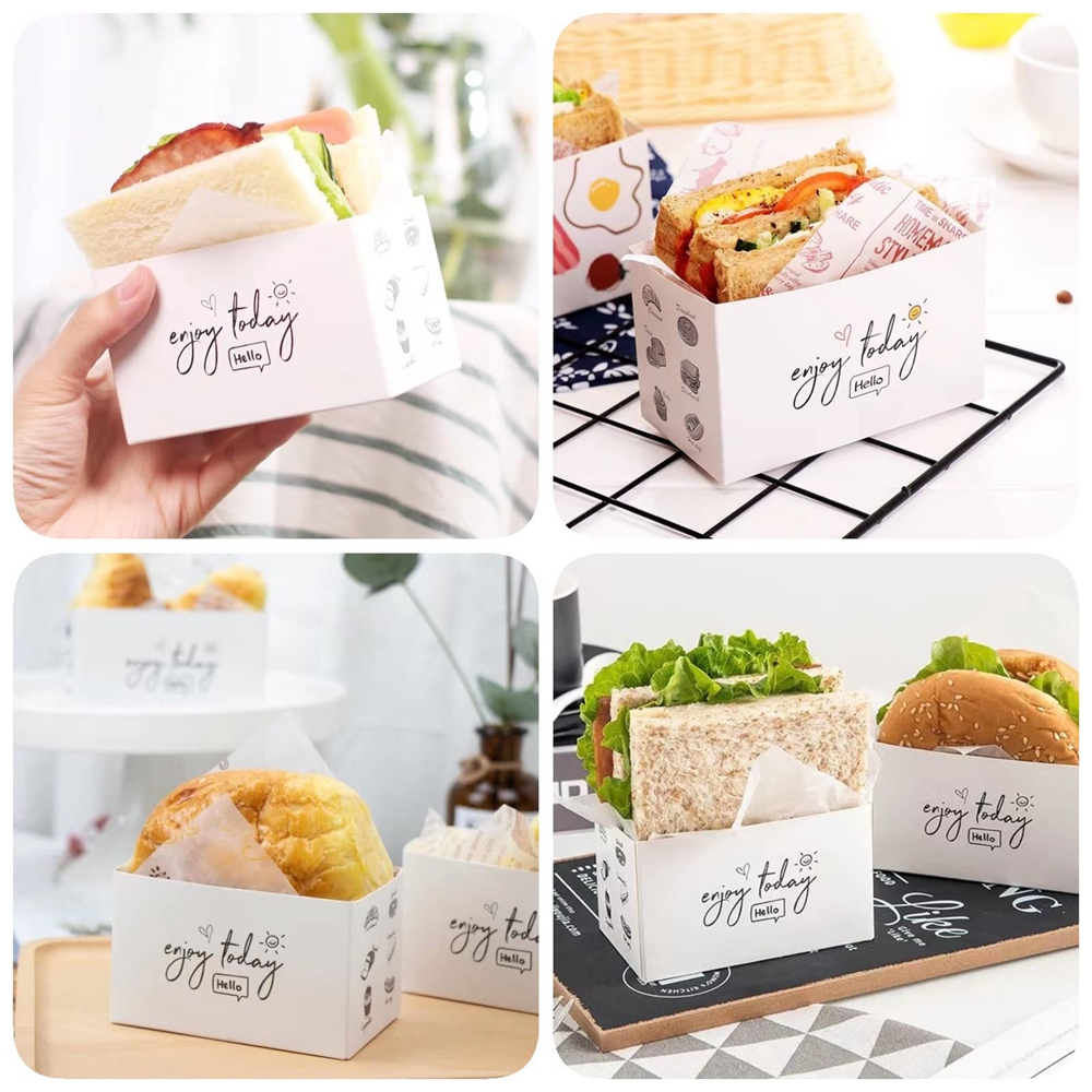 Food Grade White Paper Bakery Dessert Sandwich Hamburg Box for Eco-Friendly Packaging