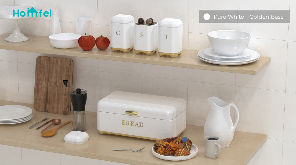 Crown Series Metal Bread Bin Set Tea Can Coffee Can Kitchen Storage Bread Containers Kitchen Organizer Can Powder Coating
