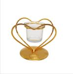 Gold metal wire heart shape decorative metal candle holder with glass tealight