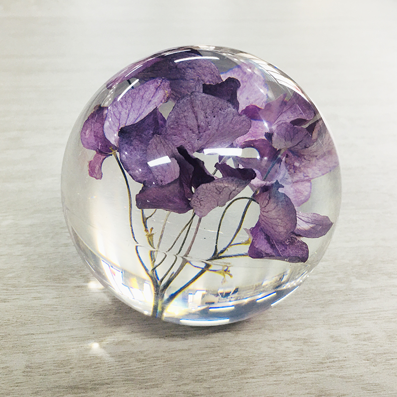 Dia80mm Dia90mm Flower Paperweight Clear Solid Epoxy Resin Sphere