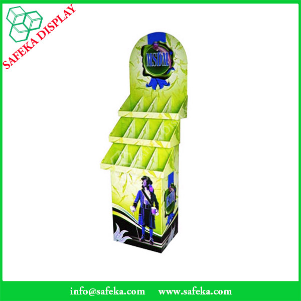 3 tier 12 pockets custom printing supermarket display rack design corrugated floor display stand