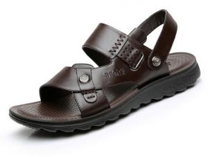 China Summer Mens Genuine Leather Sandals , Brown Mens Custom Leather Sandals wholesale