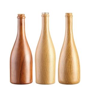 China Custom Size Accepted 750ml/350ml Wooden Pattern Glass Bottle for Beer Water Champagne wholesale