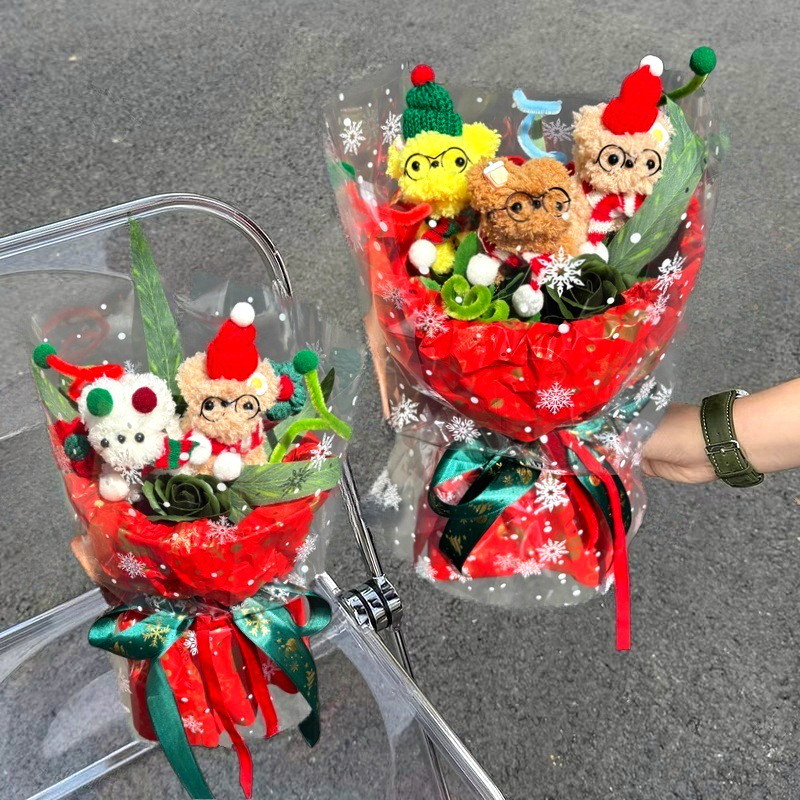 Christmas Twist-Tie Puppy Plush Bouquet Handmade Cute Dog Flower Gift for Boyfriend/Girlfriend Ready-to-Gift