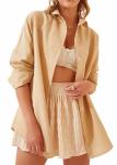 Custom Women′s Long-Sleeved Shirt Solid Color Button up Shirt Loose Casual