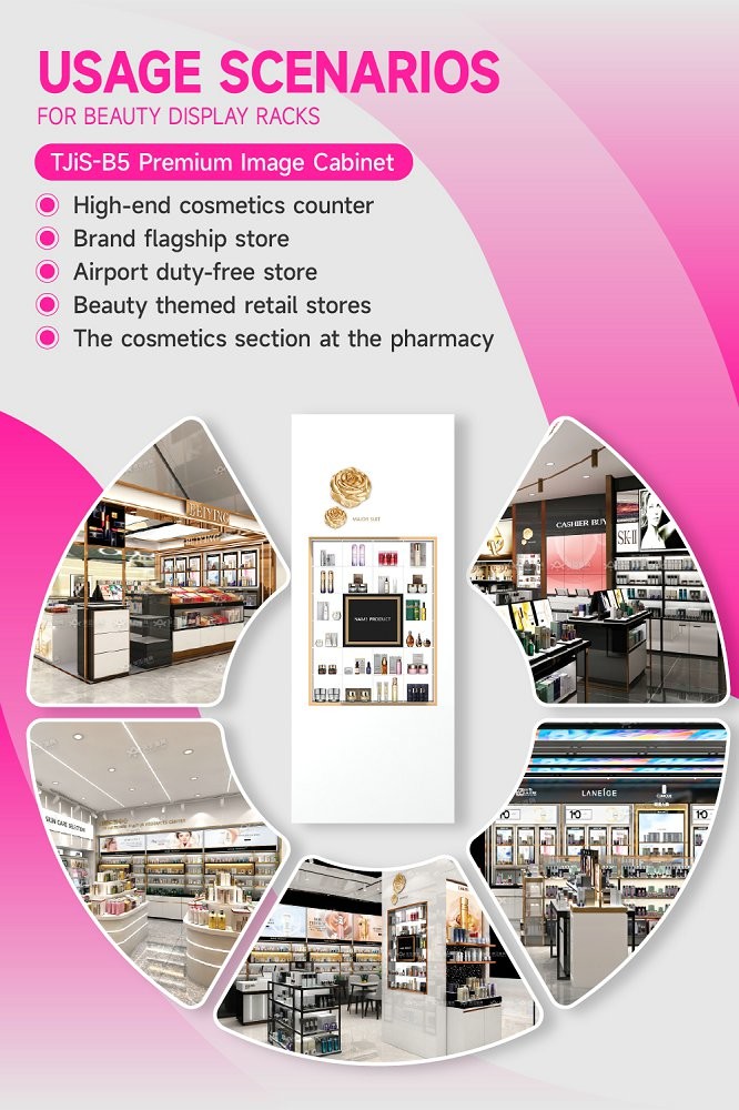 TJiS-B5 Milky-White Acrylic Light Box Skincare Display Cabinet with Transparent Shelves