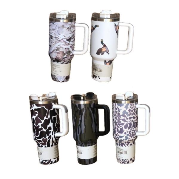 Sustainable 40oz Leopard Print Camouflage Straw Cup Tumbler for Hot and Cold