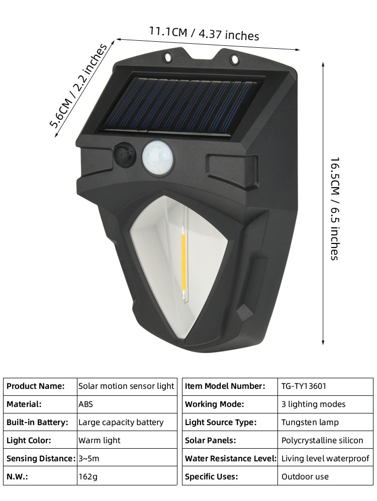 50000 Hours Lifespan Outdoor Solar Wall Light with Motion Sensor and LED Light Source