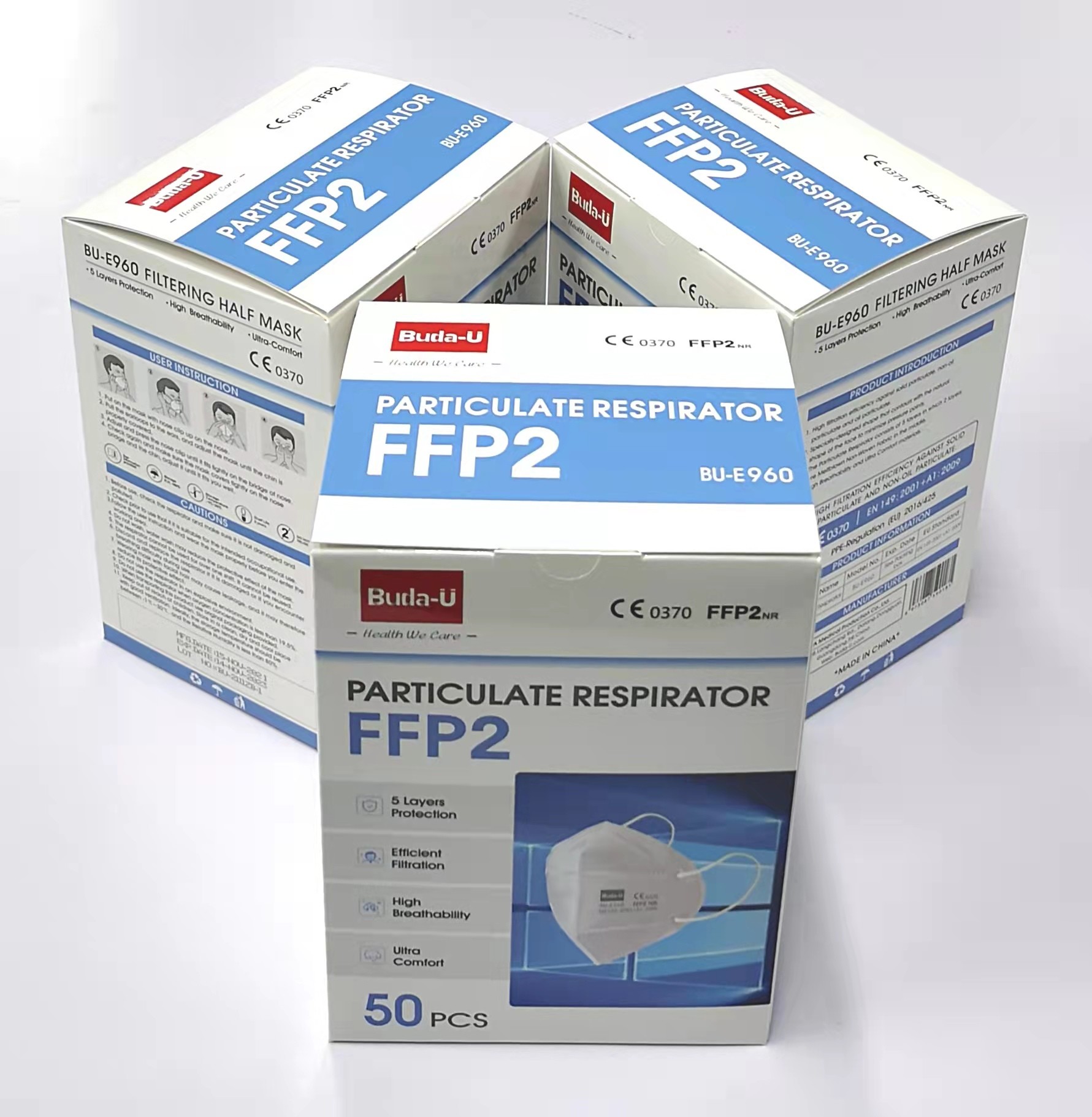White Disposable Earloop Face Mask , 5 Layers FFP2 Protective Mask With Earloops , Excellent Packing , CE0370, FDA.