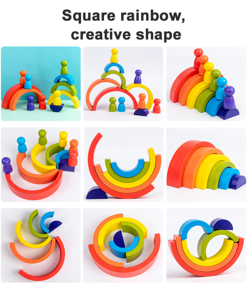 Baby Wooden Montessori Rainbow Building Blocks Educational