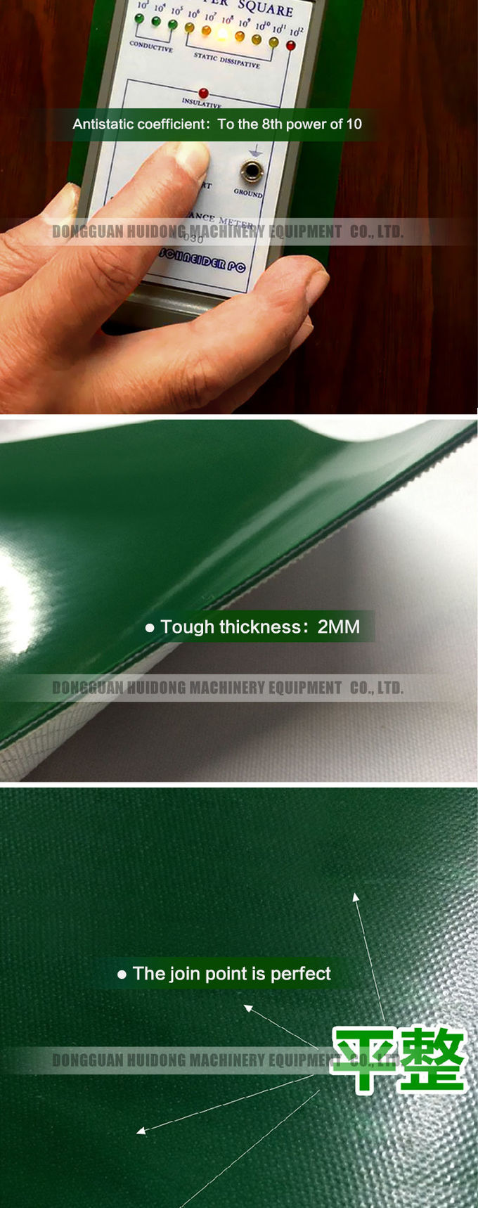 Anti Static Rubber Conveyor Belt PVC Green Conveyor Beltings Flat Surface