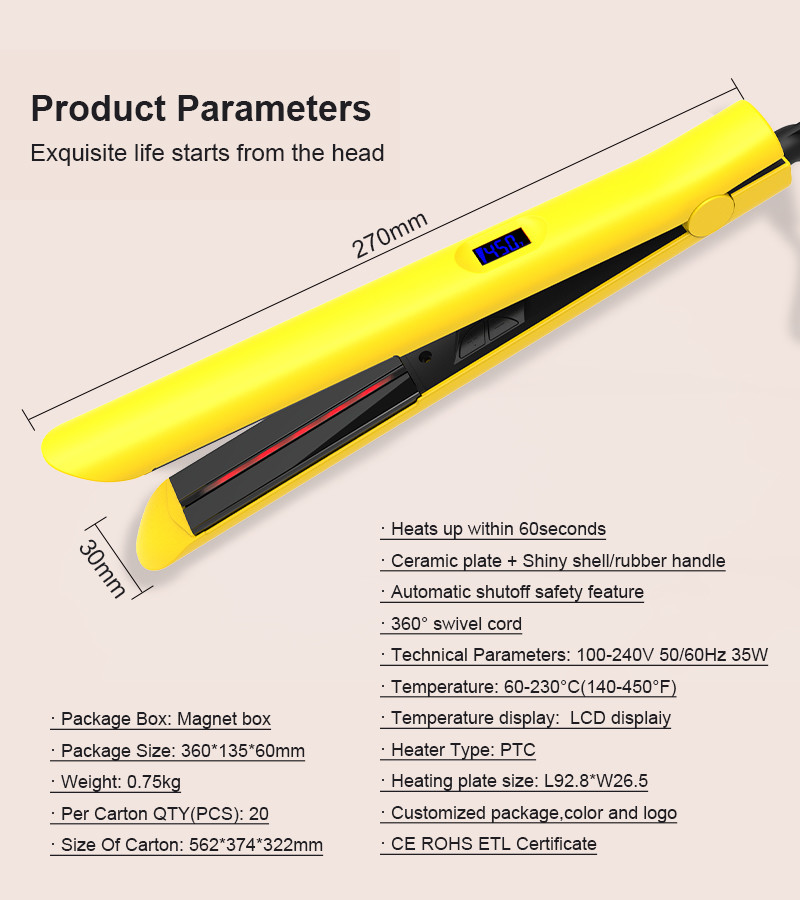 35W Adjustable Temperature Infrared Flat Iron Titanium Plate Suitable For All Hair