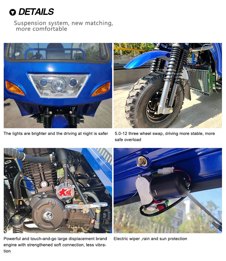250cc Blue Body Tricycles with Cargo Oil Tanker Cooling Mode Air Country of Origin Peru
