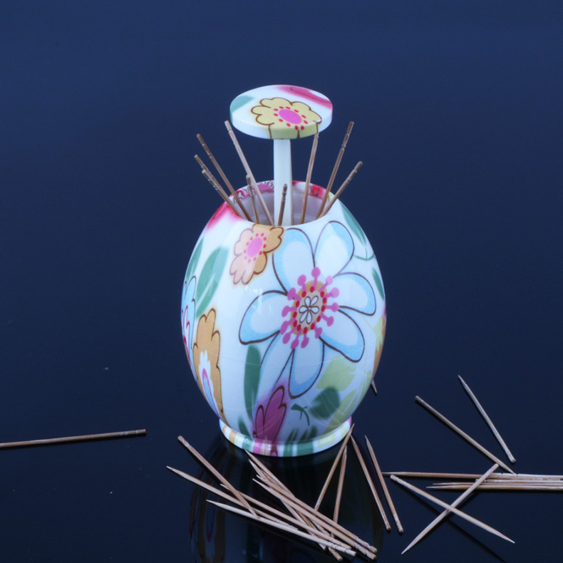 Automatic Pop Up Cotton Swabs Plastic Toothpick Holder With Flower Printing