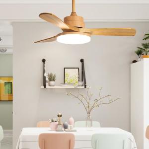 China 52 Inch 3 Leaf Solid Wood Blade Ceiling Fan Decorative Modern Luxury Custom LED Ceiling Fan With Lights wholesale