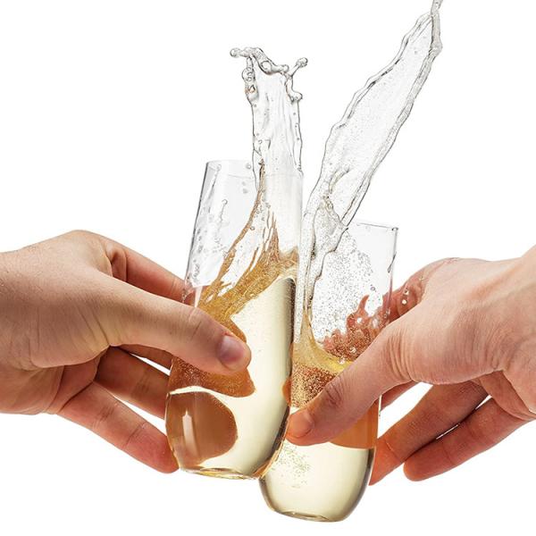 Clear Plastic Champagne Glasses Unbreakable Food Grade Durable Stemless