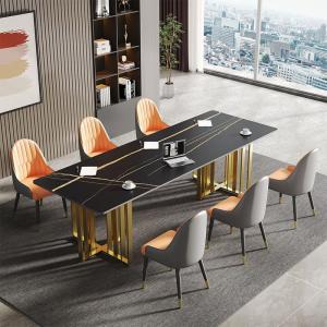 China Sophisticated Marble Dining Table With Shiny Stainless Steel Base wholesale