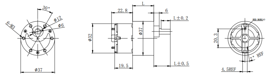 37mm 500 Rpm 12V DC 500 motor With Gearbox Dimensions