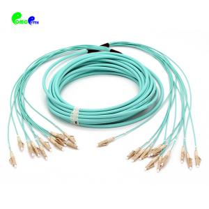 China Low loss Fiber Optic Patch Cables 12F LC - LC OM3 50/125 Breakout 2mm 10M patch cord LSZH Aqua color wholesale