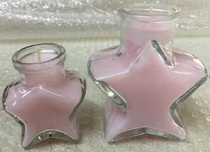 China 100% paraffin pink glass scented candle with star shape packed into gift box wholesale