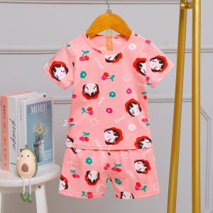 China Little Girl Silk Short Pajama Set Round Face hemming Comfy Sleep Sets wholesale