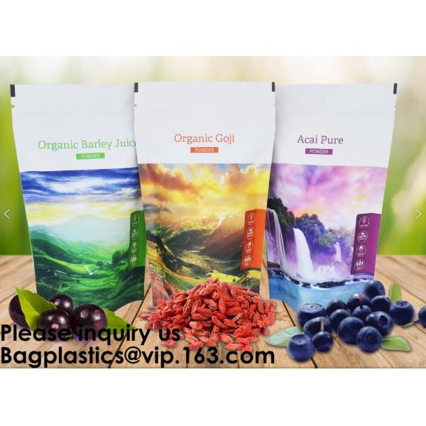 Custom Print Biodegradable Foil Packaging Soft Zipper Stand Up Bottom Gusset Plastic Drinking Pouches Bags With Straws
