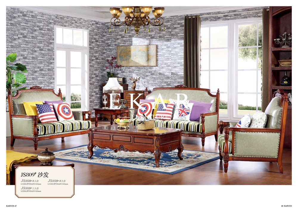 French pastoral leather sofa European living room sofa set
