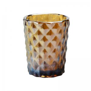 China 185ML Amber Votive Candle Holders Diamond Glass Tea Light Holders on sale