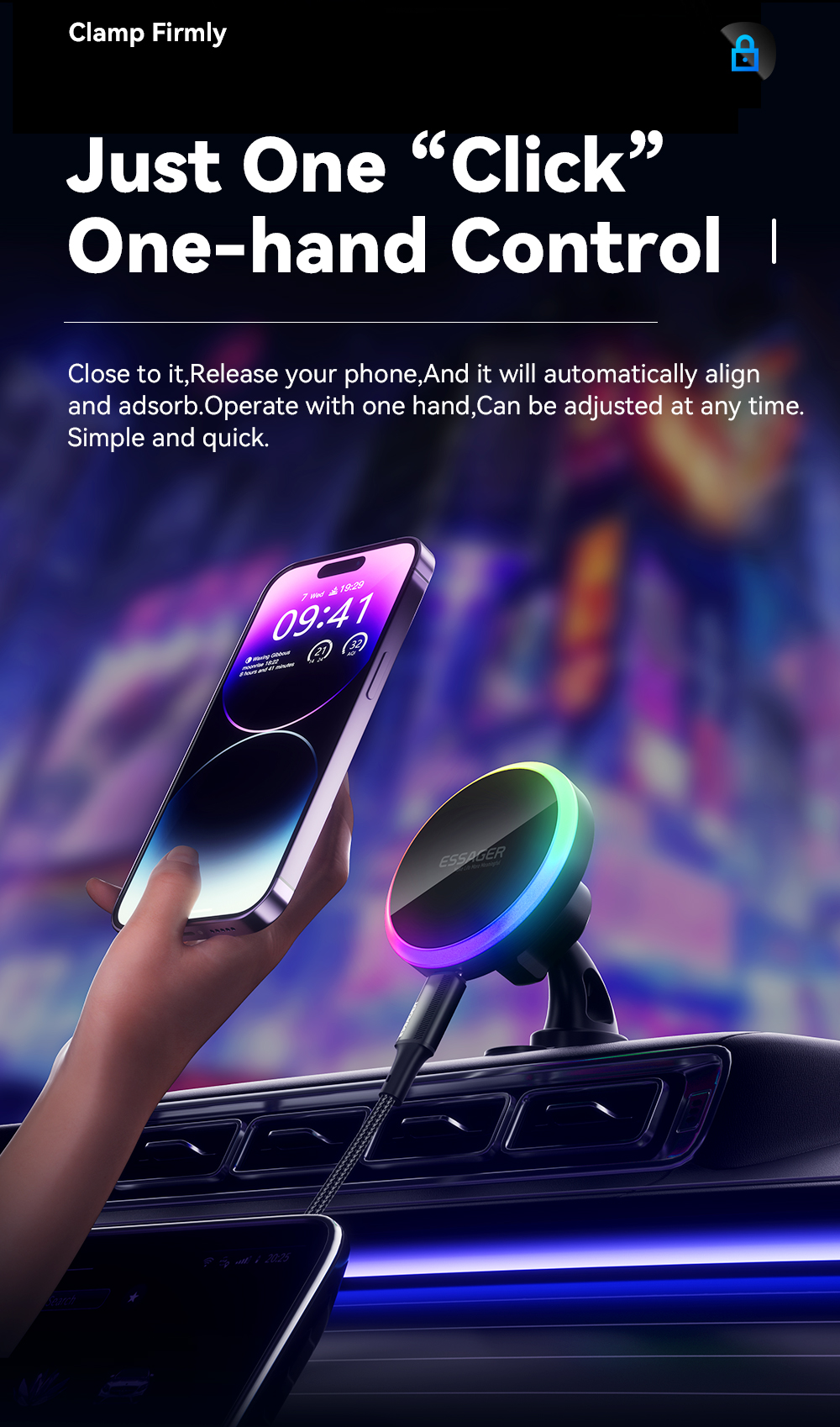 ESSAGER ACPH004 Series 15W Magnetic Phone Holder for Car Dashboard Mount Phones