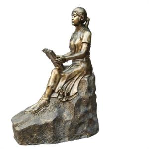 China Bronze Statue Reading Book Decorative Metal Sculpture Reading Garden Statues wholesale